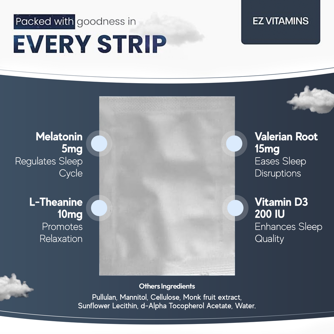 EZ VITAMINS Sleep Strips – 5 mg Melatonin + L-Theanine & Valerian Root (30 ct)